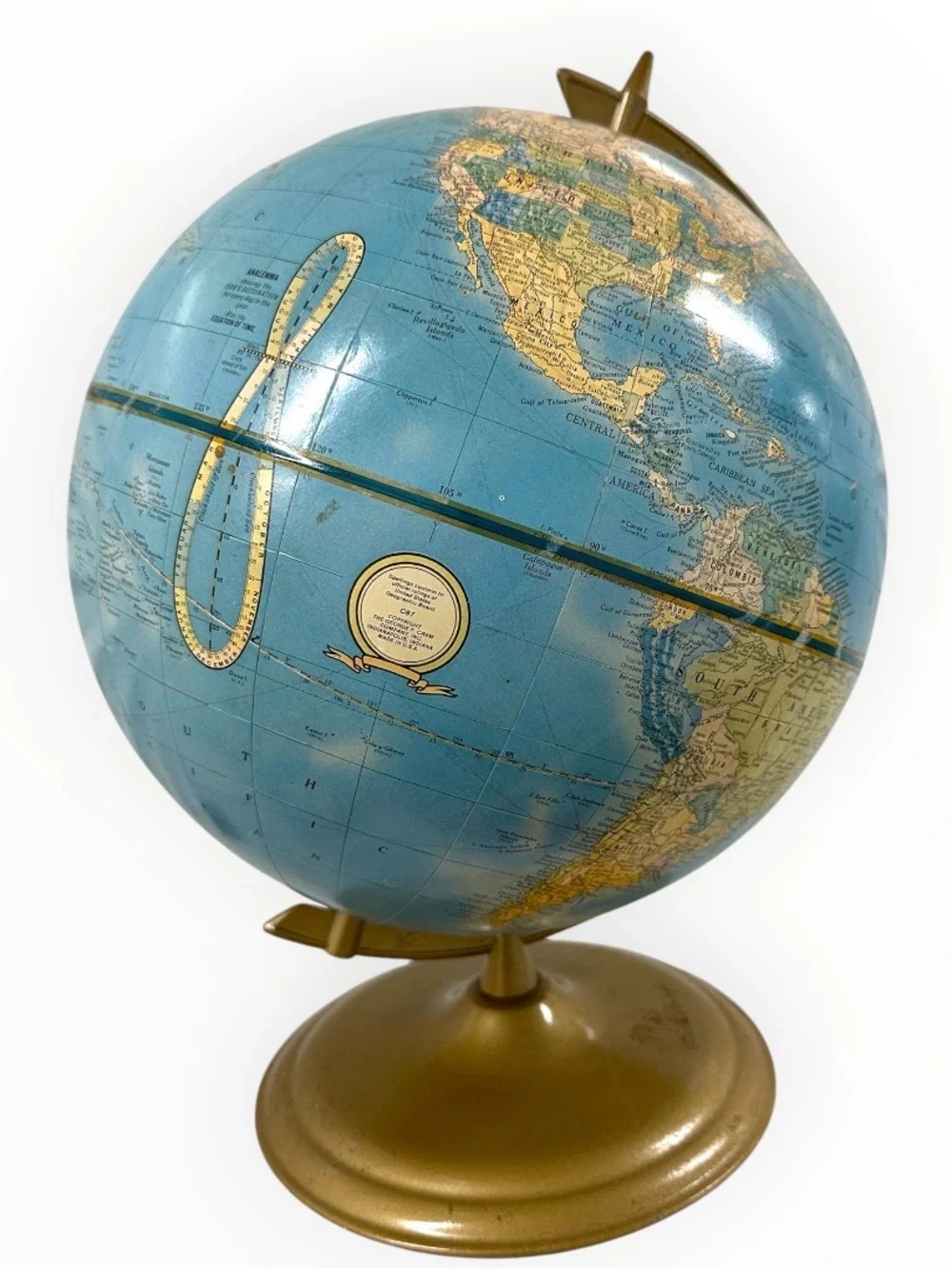 Vintage Cram’s Imperial C87 12” World Globe Blue Gold MCM Library Decor USA